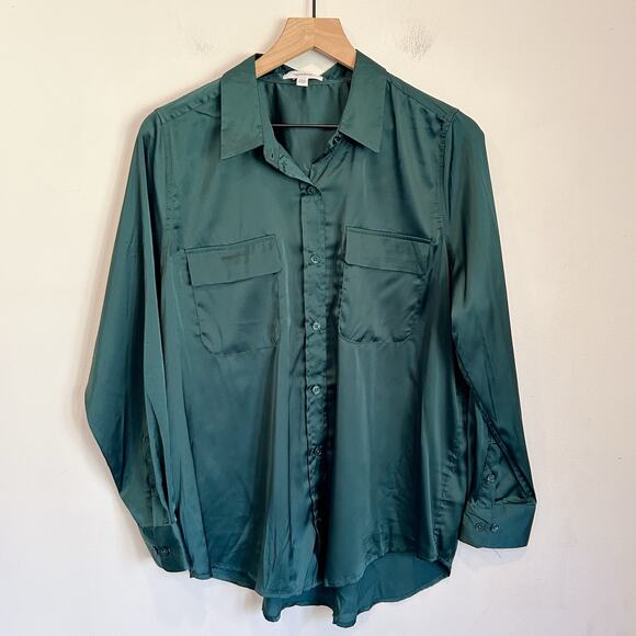 Equipment Tops - Equipment Essential Satin Button Up Blouse Green Size M